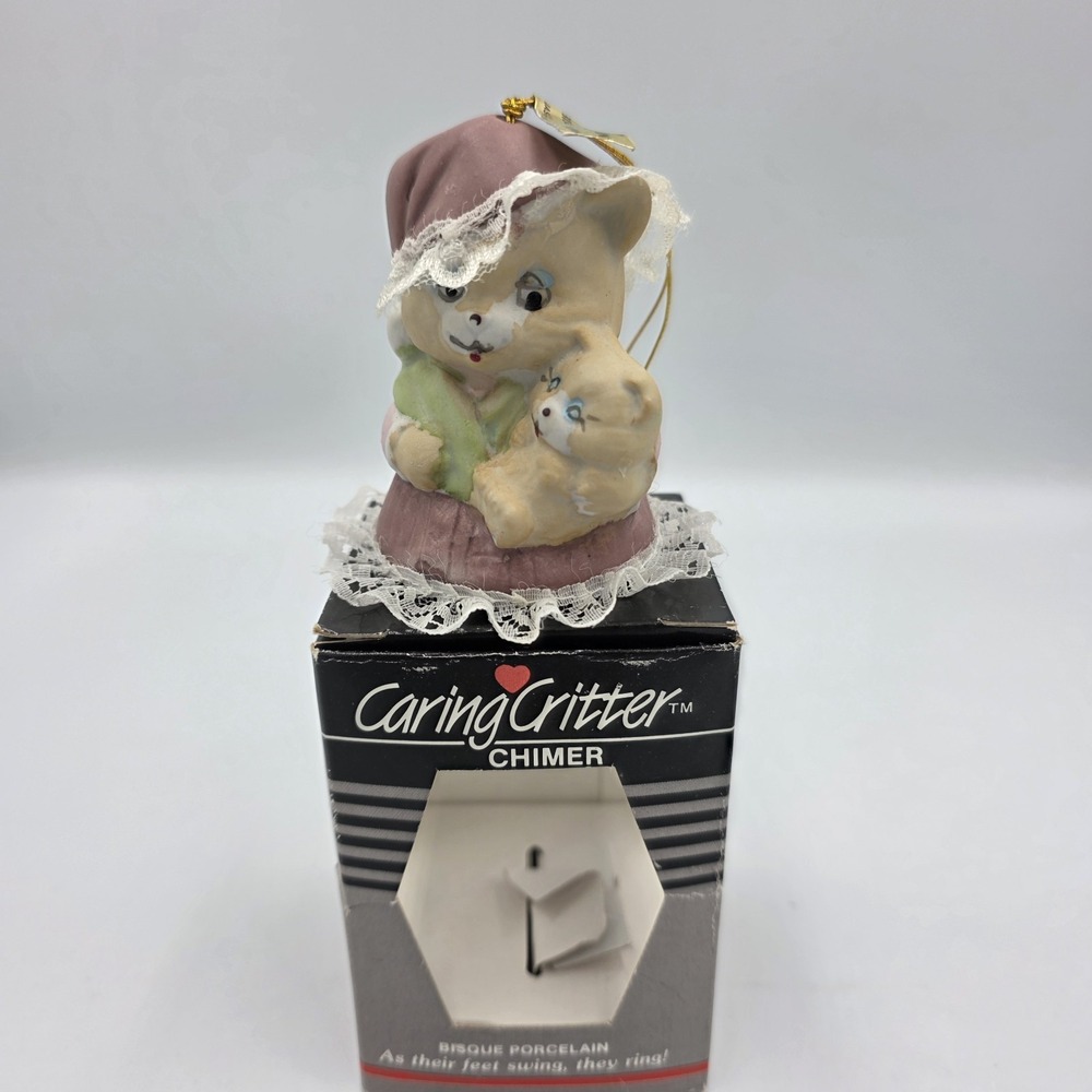 Vintage Jasco Caring Critter Chimer Bell‎ Mother Cat & Sleeping Kitten Ornament